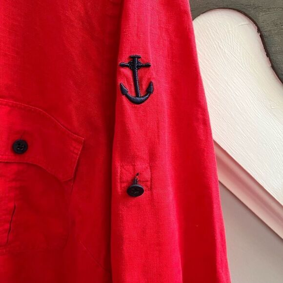 Lauren Ralph Lauren Red Anchor Linen Button Down Shirt sz 3X - Picture 4 of 7